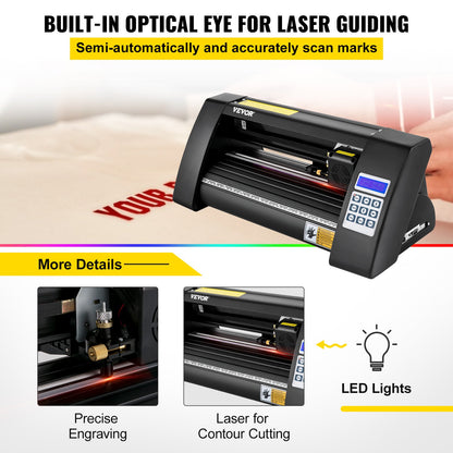 Vinyl Cutter, 375mm Vinyl Plotter, LED Screen Plotter Cutter, Semi-Automatic Built-in Optical Eye, Compatible with SignCut Software for Mac and Windows System Desktop Design