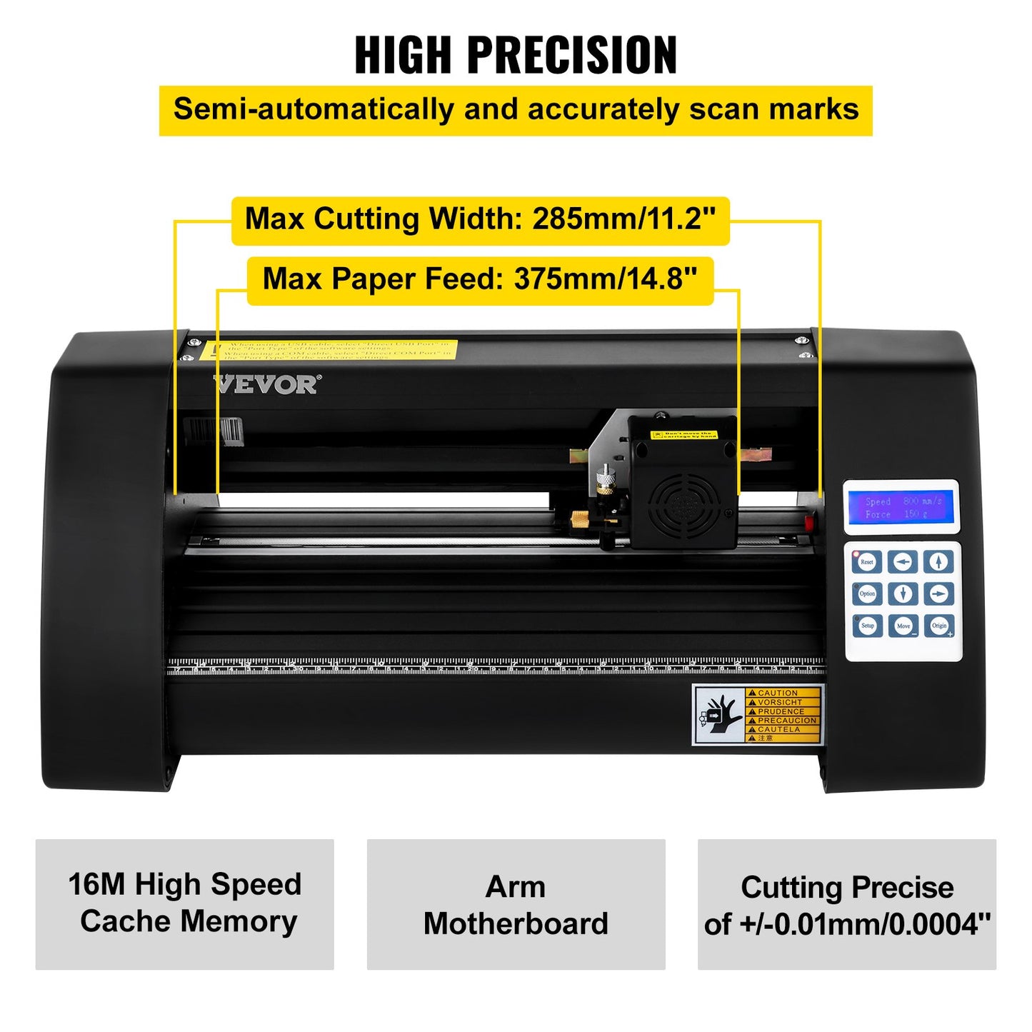 Vinyl Cutter, 375mm Vinyl Plotter, LED Screen Plotter Cutter, Semi-Automatic Built-in Optical Eye, Compatible with SignCut Software for Mac and Windows System Desktop Design