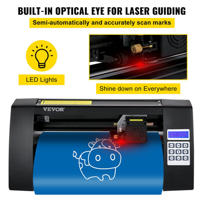 Vinylskärare, 375 mm vinylplotter, LED-skärmplotterskärare, halvautomatisk inbyggt optiskt öga för exakt styrning, kompatibel med SignMaster-programvaran för Windows System Desktop Design