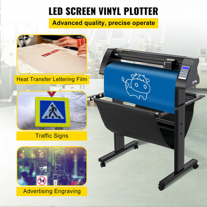 Vinyl cutter, 870mm vinyl plotter, LED screen plotter cutter, semi-automatic built-in optical eye for precise guidance, compatible with SignMaster software for Windows systems with stand