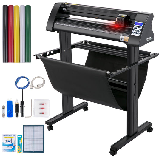 Vinylskärare, 870 mm vinylplotter, LED-skärmplotterskärare, halvautomatisk inbyggd optisk öga för exakt styrning, kompatibel med SignMaster-programvaran för Windows-system med stativ