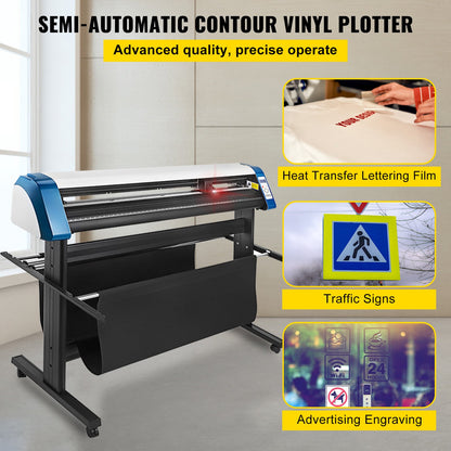Vinyl Cutter 53 Inch Vinyl Cutter Machine Semi-Automatic DIY Vinyl Printer Cutter Machine Manual Positioning Sign Cutting with Floor Stand Signmaster Software
