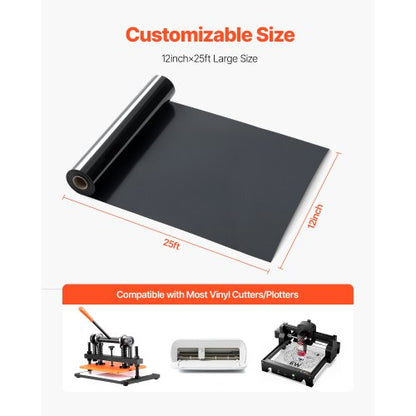 Värmeöverföringsvinyl HTV Strykvinylrulle 304,8 x 7260 mm Glansig svart |  EU