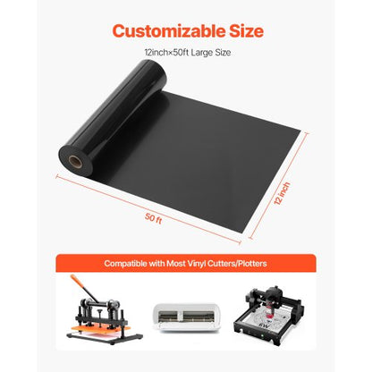 Värmeöverföringsvinyl HTV Strykvinylrulle 304,8 x 15240 mm Glansig svart |  EU