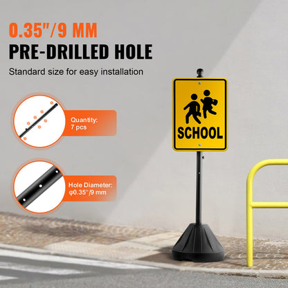 Cast Iron Sign Post 5 Foot Portable U Channel Sign Stand with Wheels Black