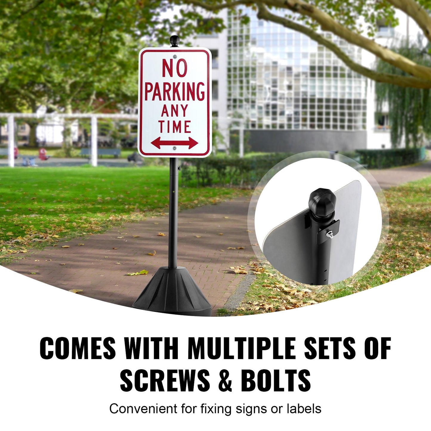 Cast Iron Sign Post 5 Foot Portable U Channel Sign Stand with Wheels Black