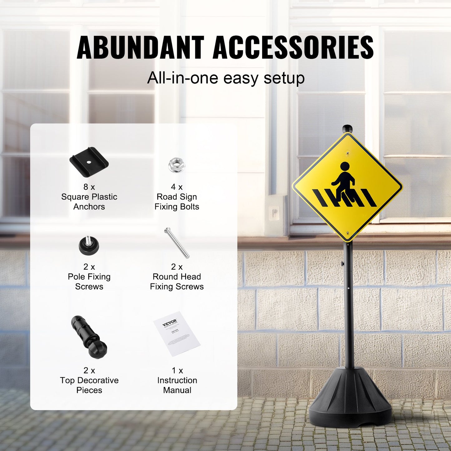Cast Iron Sign Post 5 Foot Portable U Channel Sign Stand with Wheels Black