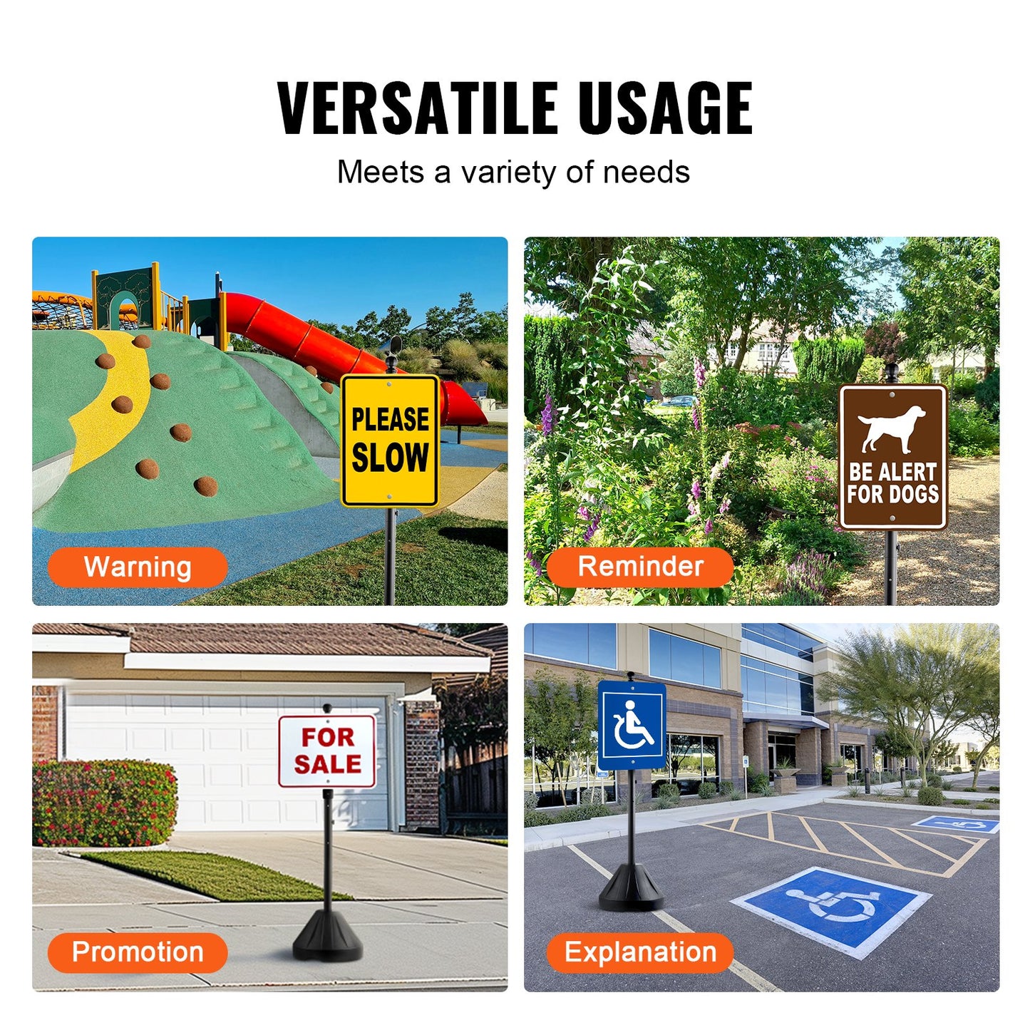 Cast Iron Sign Post 5 Foot Portable U Channel Sign Stand with Wheels Black