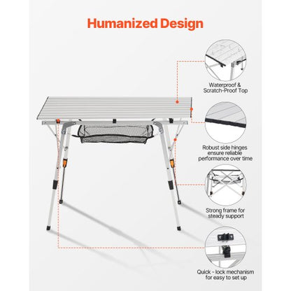 Foldable Portable Camping Table Aluminum Outdoor Picnic Table Mesh Storage | EU