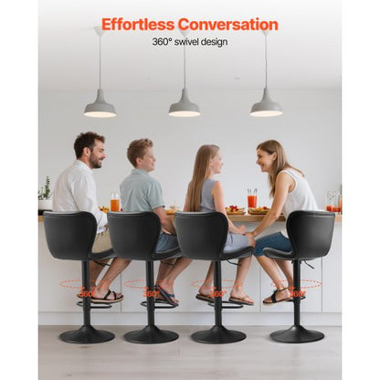 Barstolsset med 4, Moderna PU-läderpallar med bänkhöjd, Vridbar köksstol med ryggstöd och fotstöd, Höjdjusterbar armstödslös barstol, Barstolar med ö för kök, matsal, Svart |  EU
