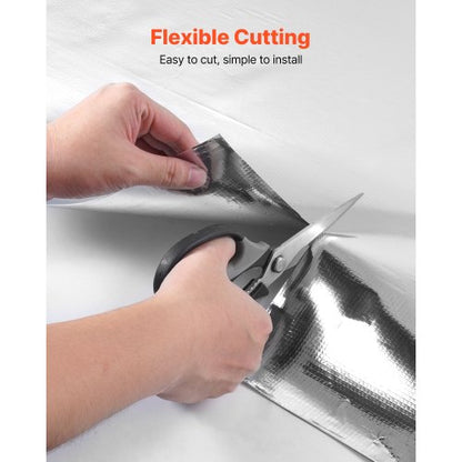 Dubbelreflekterande isoleringsrulle, operforerad vävd strålningsbarriär, 0,15 mm 38,1 m x 1,22 m, Dubbelsidig aluminiumfolie värmereflekterande sköld, Värmeisoleringsrulle för fönstertak |  EU