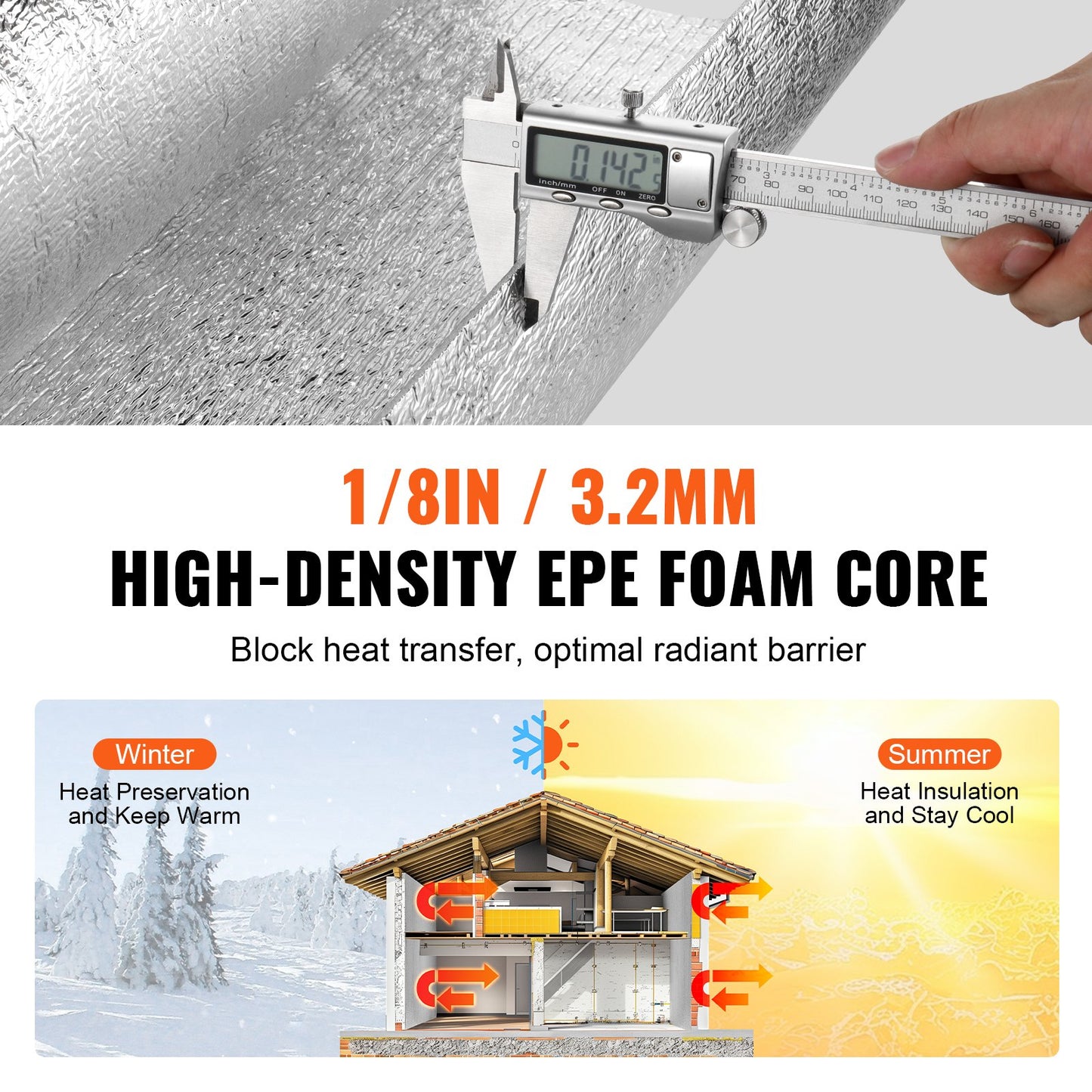 Double Reflective Insulation Roll Foam Core Radiant Barrier 48 inch x 10 feet