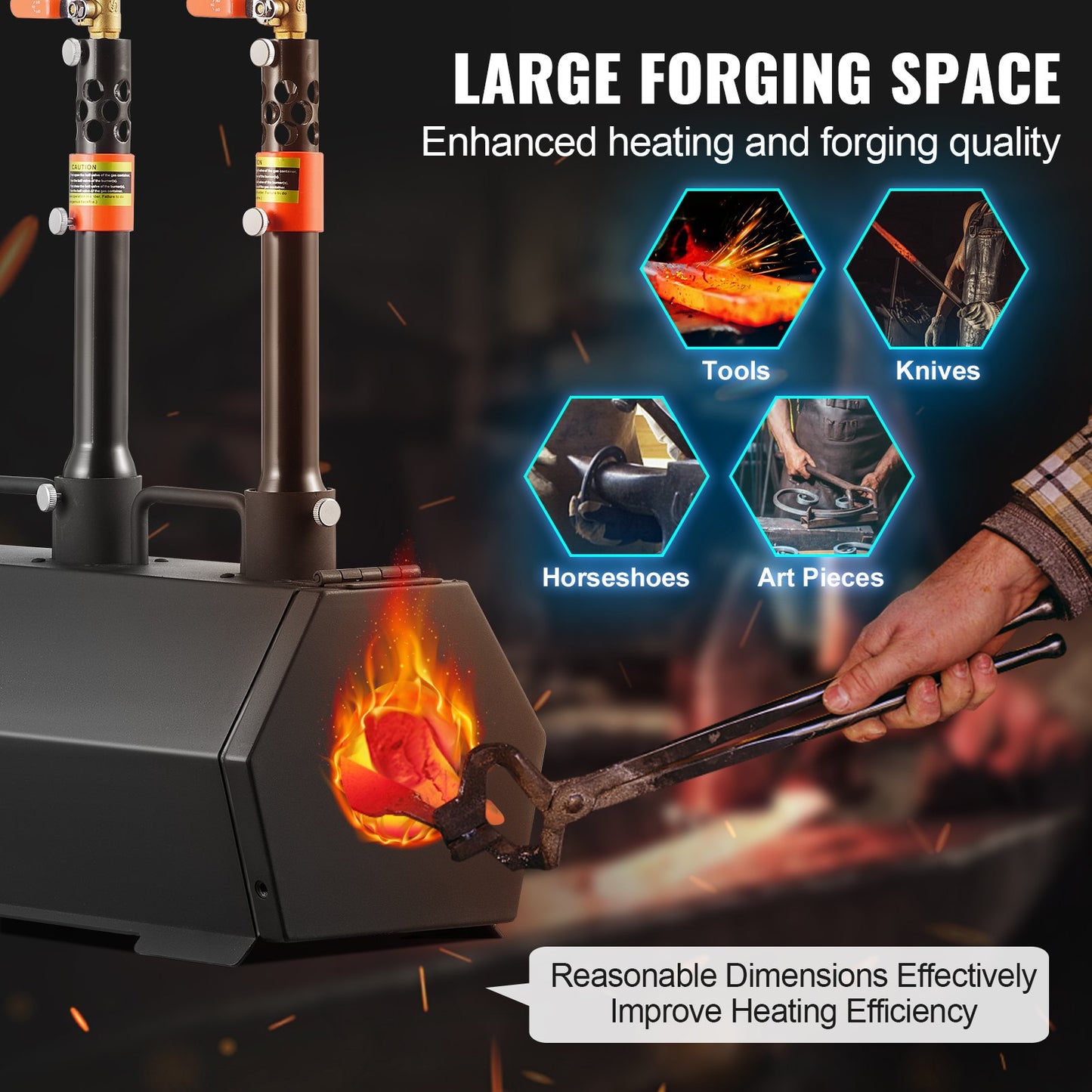 Portable Propane Forge 3 brännare hovslagare Forge 2600℉ Verktygskniv Metallsmide