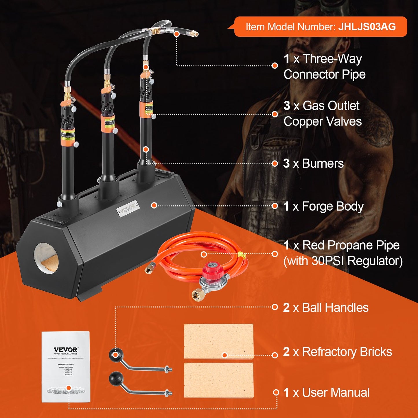 Portable Propane Forge 3 brännare hovslagare Forge 2600℉ Verktygskniv Metallsmide