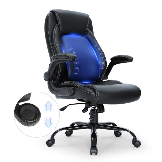 Executive Office Stol med banbrytande justerbart svankstöd, hög rygg PU-läder kontorsstol Ergonomisk för ryggsmärtor, med vadderade uppfällbara armar