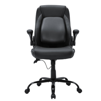 Executive Office Chair with Cutting-Edge Adjustable Lumbar Support, High Back PU Leather Office Chair Ergonomic for Back Pain, with Padded Flip-Up Arms