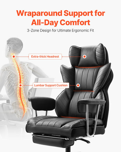 Executive Office Chair High Back Stol Fotstöd & avtagbara armstöd Svart