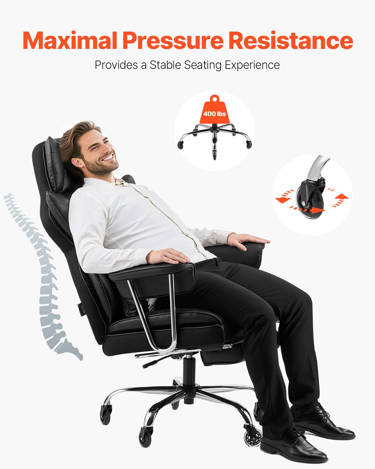 Executive Office Chair High Back Stol Fotstöd & avtagbara armstöd Svart