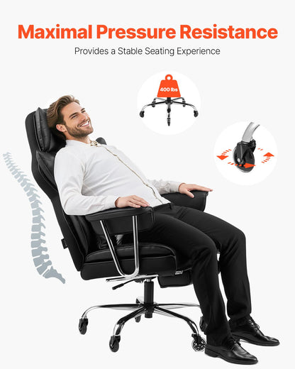 Executive Office Chair High Back Stol Fotstöd & avtagbara armstöd Svart