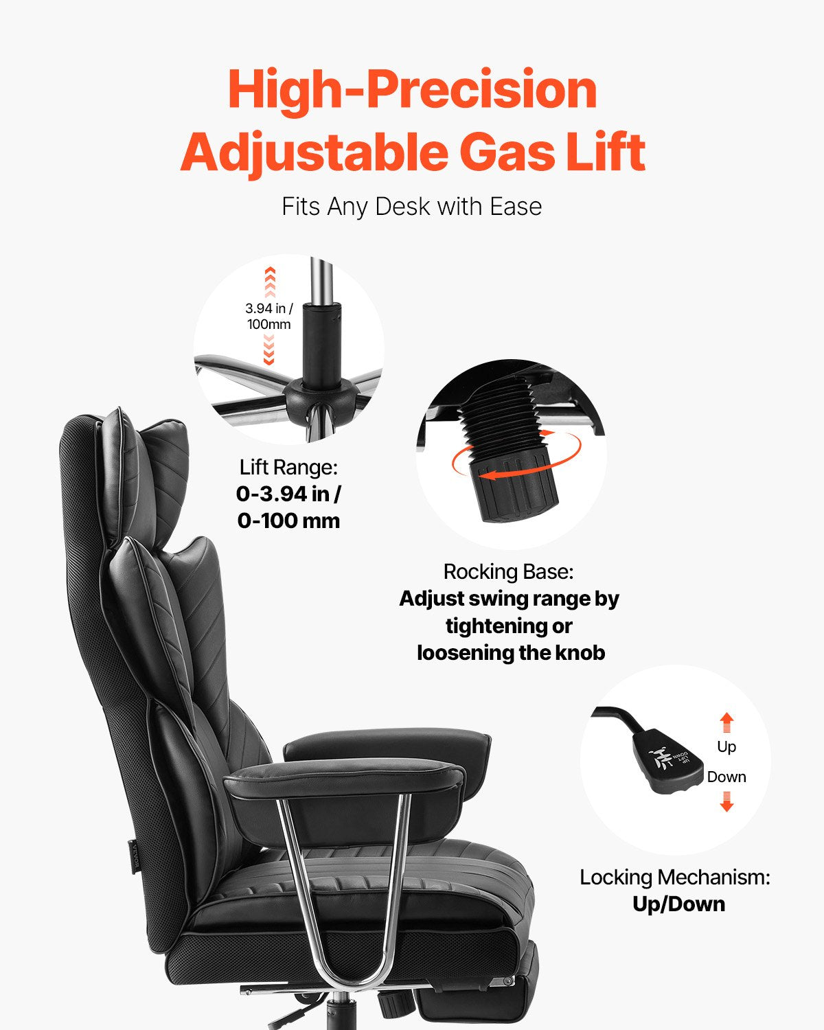 Executive Office Chair High Back Stol Fotstöd & avtagbara armstöd Svart