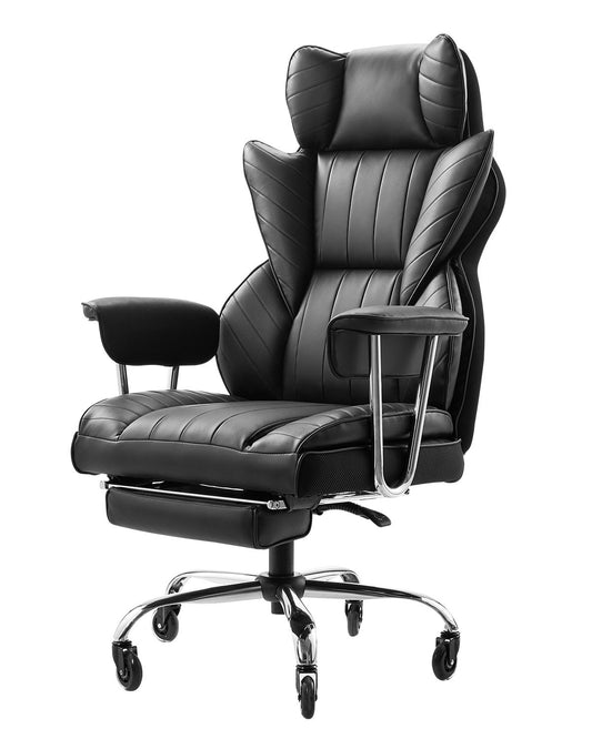 Executive Office Chair High Back Stol Fotstöd & avtagbara armstöd Svart