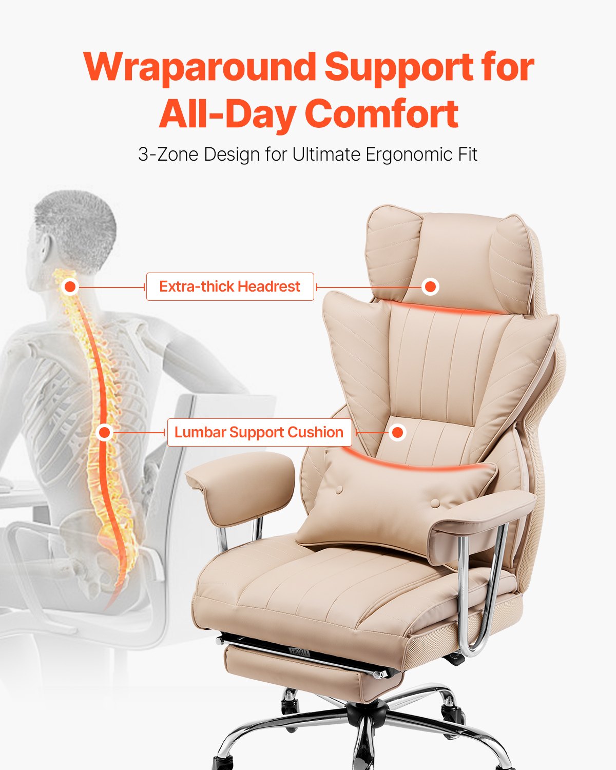 Executive Office Chair High Back Stol Fotstöd & avtagbara armstöd Brun