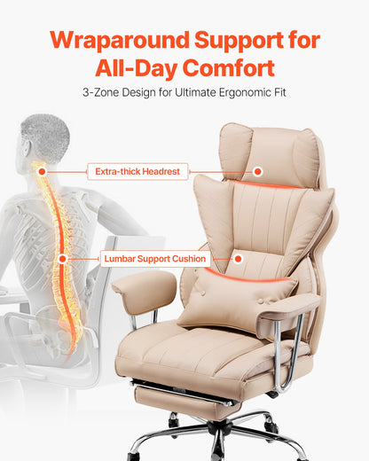 Executive Office Chair High Back Stol Fotstöd & avtagbara armstöd Brun