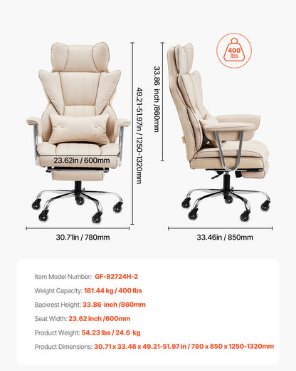 Executive Office Chair High Back Stol Fotstöd & avtagbara armstöd Brun