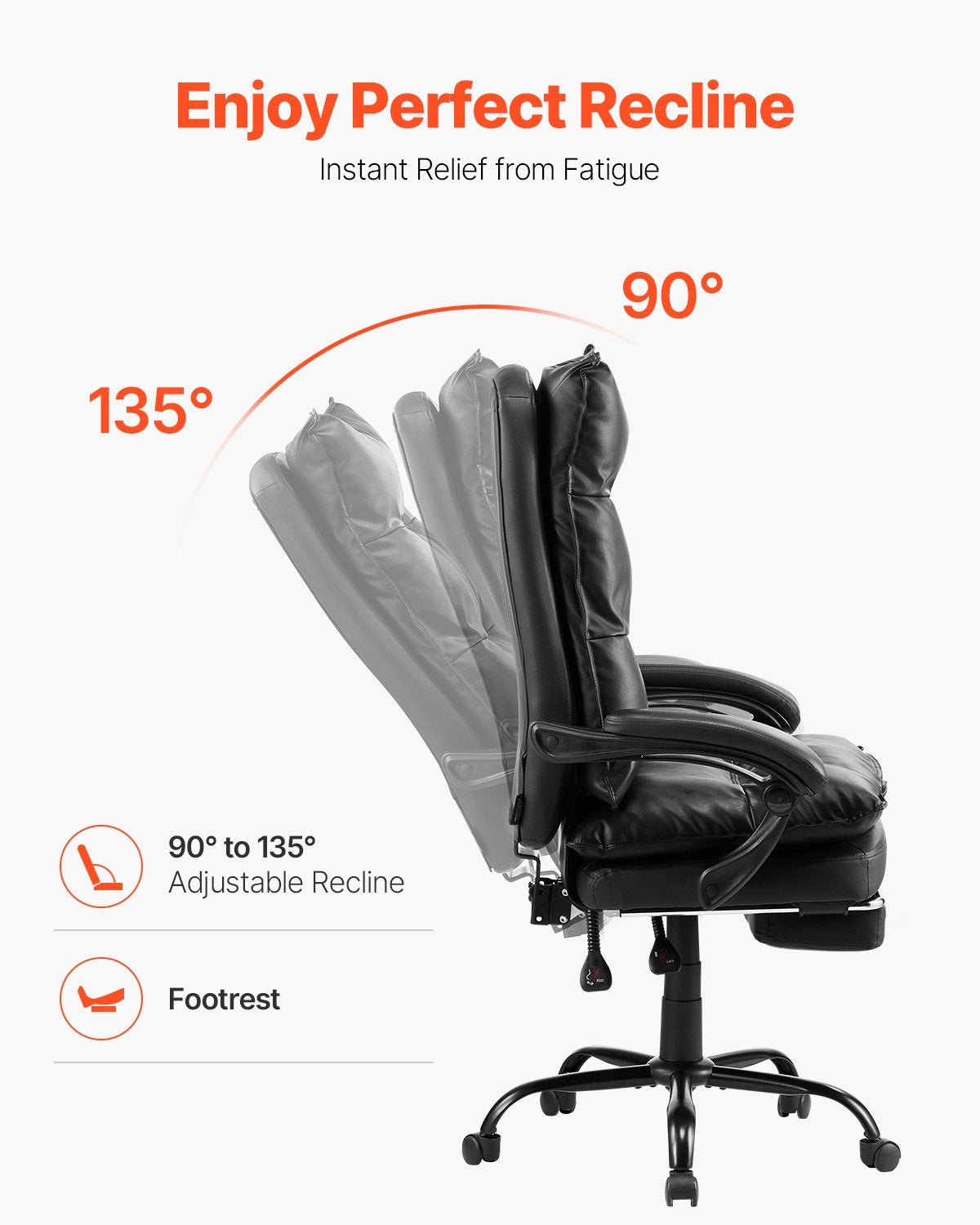 Executive Office Chair Hög rygg Stol med Fotstöd Svankkudde Svart