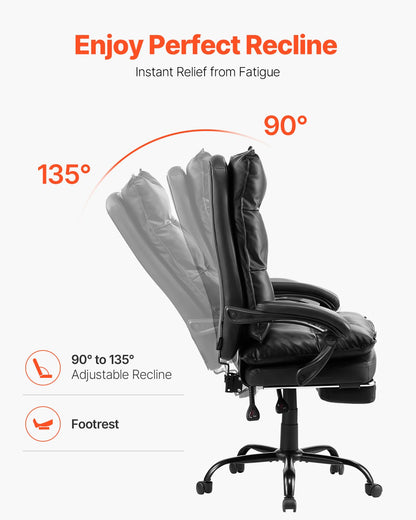 Executive Office Chair Hög rygg Stol med Fotstöd Svankkudde Svart
