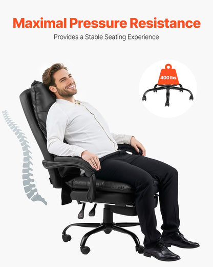 Executive Office Chair Hög rygg Stol med Fotstöd Svankkudde Svart