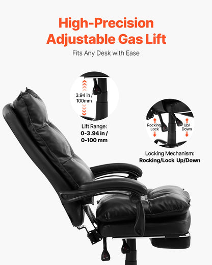 Executive Office Chair Hög rygg Stol med Fotstöd Svankkudde Svart