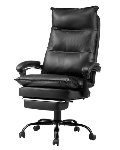 Executive Office Chair Hög rygg Stol med Fotstöd Svankkudde Svart
