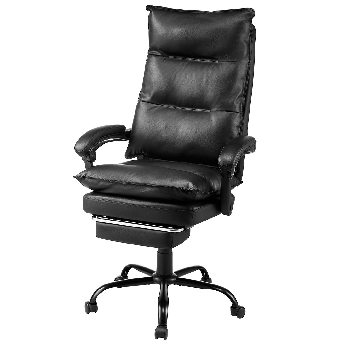 Executive Office Chair Hög rygg Stol med Fotstöd Svankkudde Svart