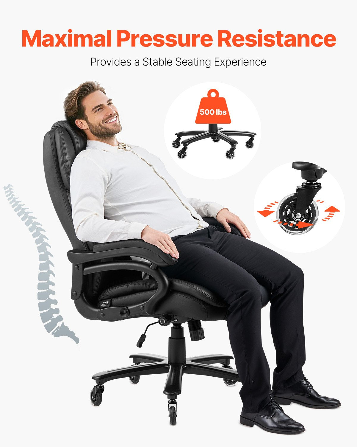 Executive Chair High Back Office Stol Knob-Control Svankstöd Svart
