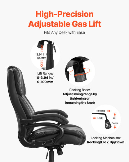 Executive Chair High Back Office Stol Knob-Control Svankstöd Svart