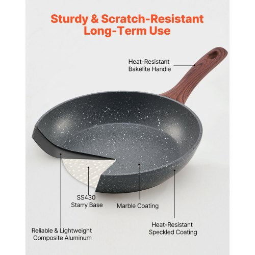 3-piece aluminum frying pan, frying pan, 250, 280, 325 mm, nonstick, seasoned, gray