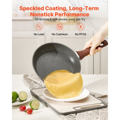 3-piece aluminum frying pan, frying pan, 250, 280, 325 mm, nonstick, seasoned, gray