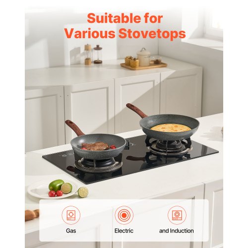 3-piece aluminum frying pan, frying pan, 250, 280, 325 mm, nonstick, seasoned, gray