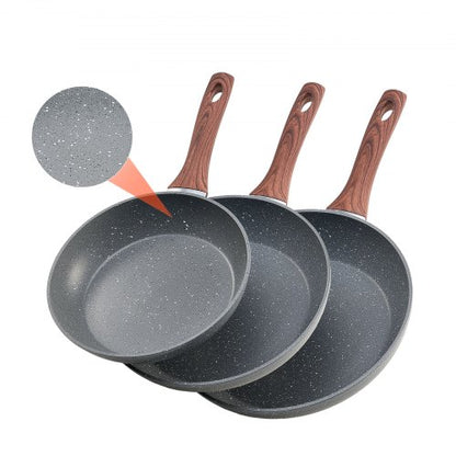 3-piece aluminum frying pan, frying pan, 250, 280, 325 mm, nonstick, seasoned, gray