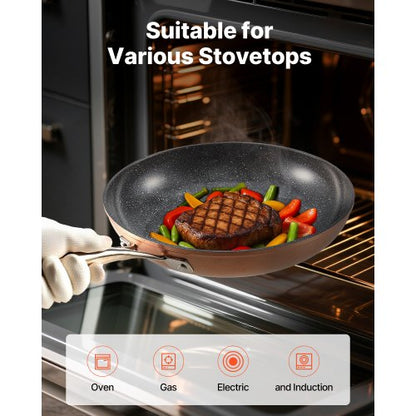 3-piece aluminum frying pan, frying pan, set with 200, 270, 300 mm handles, seasoned gray