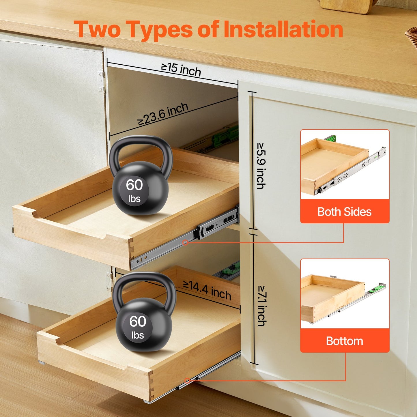 Pull Out Cabinet Organizer Soft Close Slideout Shelf Wooden Drawer 14"Wx21"D