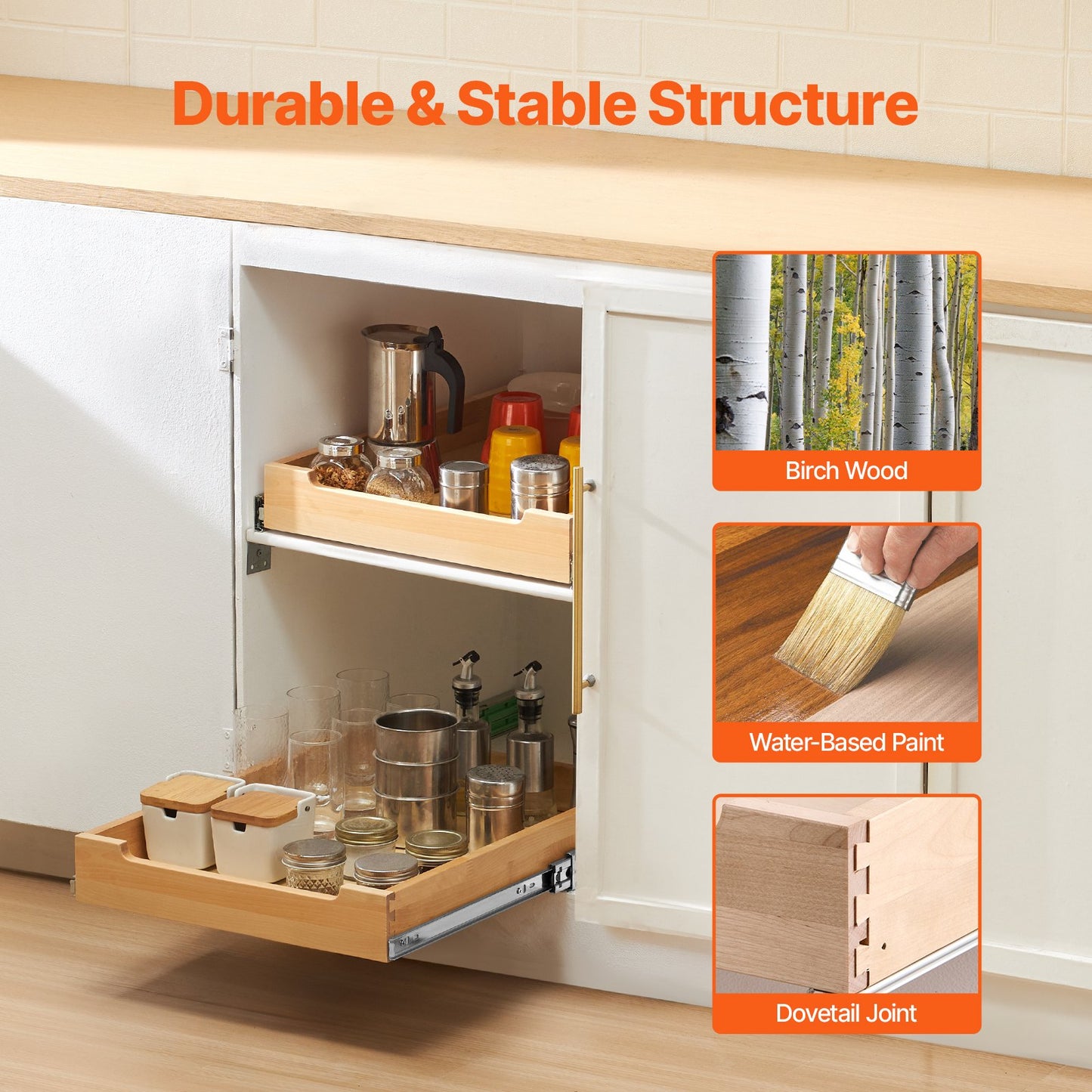 Pull Out Cabinet Organizer Soft Close Slideout Shelf Wooden Drawer 17"Wx21"D