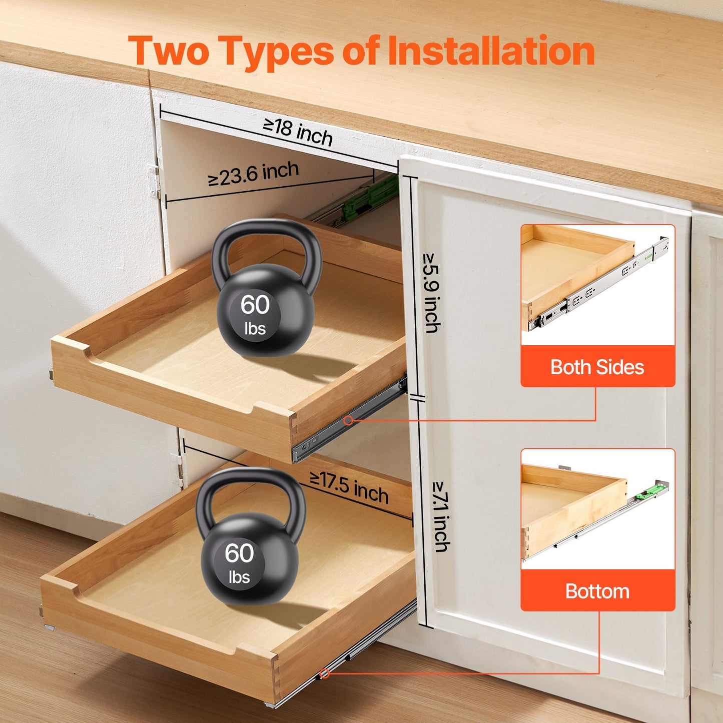 Pull Out Cabinet Organizer Soft Close Slideout Shelf Wooden Drawer 17"Wx21"D