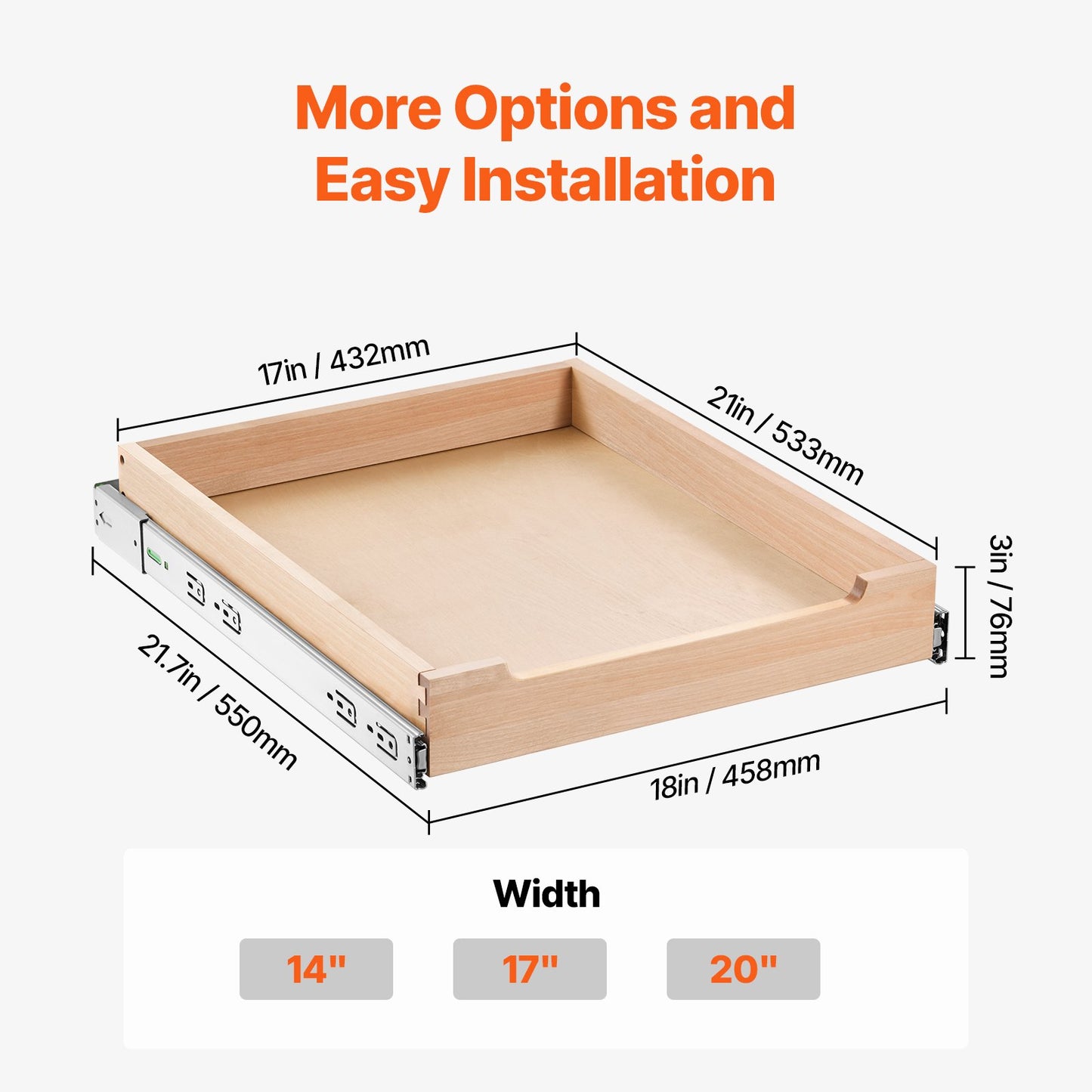 Pull Out Cabinet Organizer Soft Close Slideout Shelf Wooden Drawer 17"Wx21"D