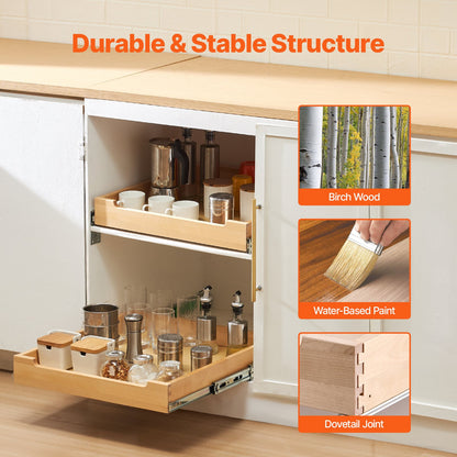 Pull Out Cabinet Organizer Soft Close Slideout Shelf Wooden Box 20"Wx21"D