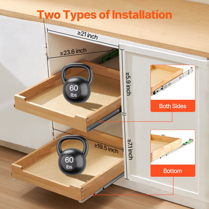 Pull Out Cabinet Organizer Soft Close Slideout Shelf Wooden Box 20"Wx21"D