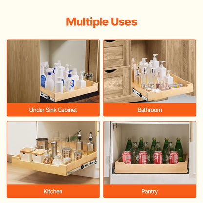 Pull Out Cabinet Organizer Soft Close Slideout Shelf Wooden Box 20"Wx21"D