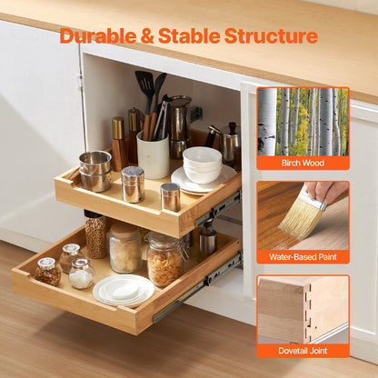 2-Tier Pull-Out Cabinet Organizer Soft Close Wooden Drawer 20"W x 21"D