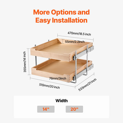 2-Tier Pull-Out Cabinet Organizer Soft Close Wooden Drawer 20"W x 21"D